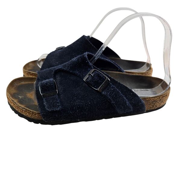 Birkenstock Sandals Size 38 7 7.5 Zurich Blue Suede Regular Wide Slip On Comfort - Picture 5 of 14